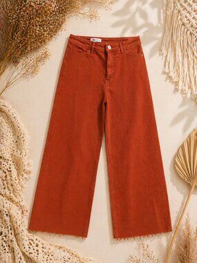 Zara Rust Wide Leg Cropped Jeans Size 10 NWT Raw Hem High Rise